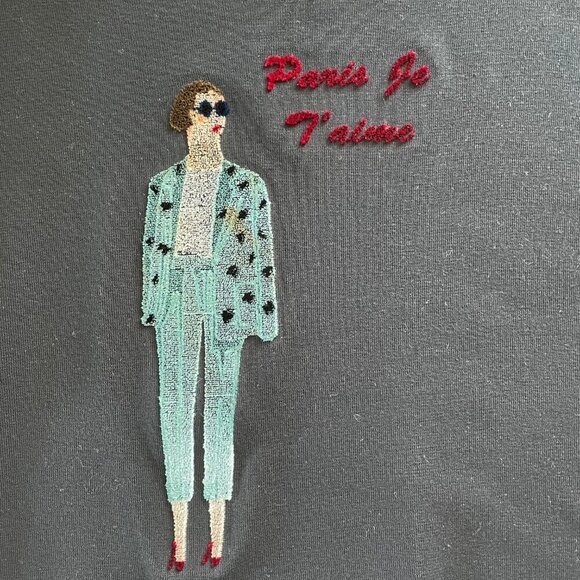 III Viviniko Rare SS Crew Neck Knit Top w Raised Graphics Blk Red Blue Sz M - Picture 8 of 11